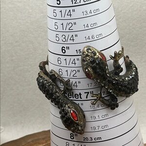 Black Gold Lizard Gecko Reptile Bracelet Red Black Rhinestones Gold tone